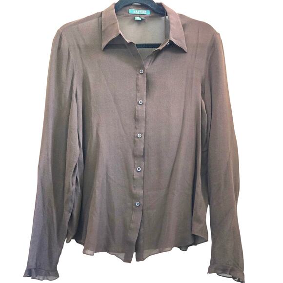 Lauren Ralph Lauren Sheer Brown Silk Button Down Blouse Camisole Set Women Size - Picture 1 of 13